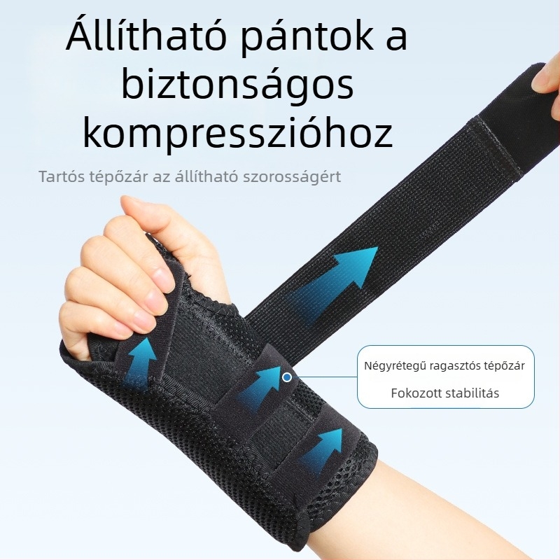 Légáteresztő csuklótámasz sportos edzéshez hüvelykujjvédővel, alumínium paneles támasz és elasztikus pánttal