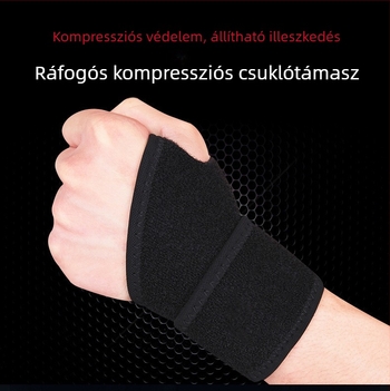 Sportos csuklóvédő állítható kompressziós pántokkal, lélegző neoprenből, ficam elleni védelem