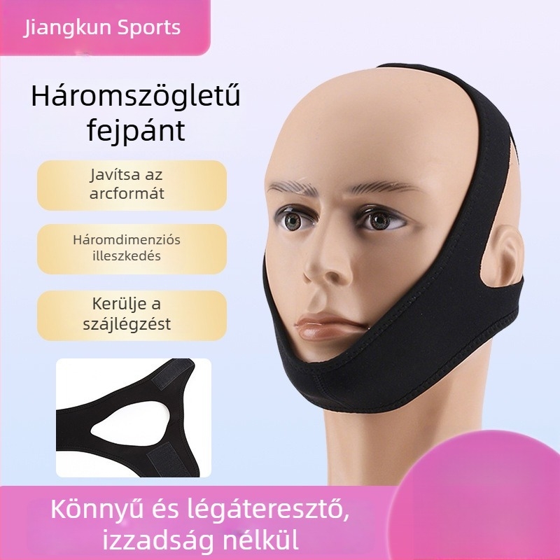 Háromszög alakú fejpánt állkapocsvédővel, arc formázó pánttal és légzéssegítővel