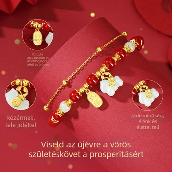 Cinnabar Lóév női karkötő, tiszta ezüst Hetian jade gyöngyökkel, Zodiákus ékszer, Újévi ajándék barátnőnek