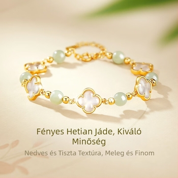 Női S925 ezüst karkötő négylevelű lóhererel, könnyed luxus, vintage stílus Hetian jade gyöngyökkel