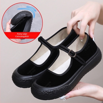 Női vászon cipő Old Beijing stílusú, vastag platformával, hegyes orral, csúszásmentes talppal