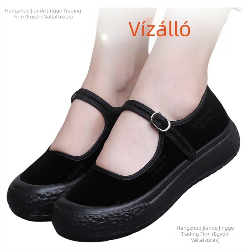 Női vászon cipő Old Beijing stílusú, vastag platformával, hegyes orral, csúszásmentes talppal