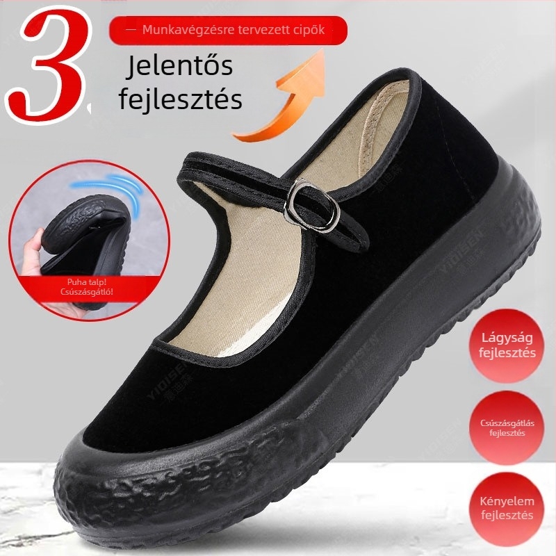 Női vászon cipő Old Beijing stílusú, vastag platformával, hegyes orral, csúszásmentes talppal