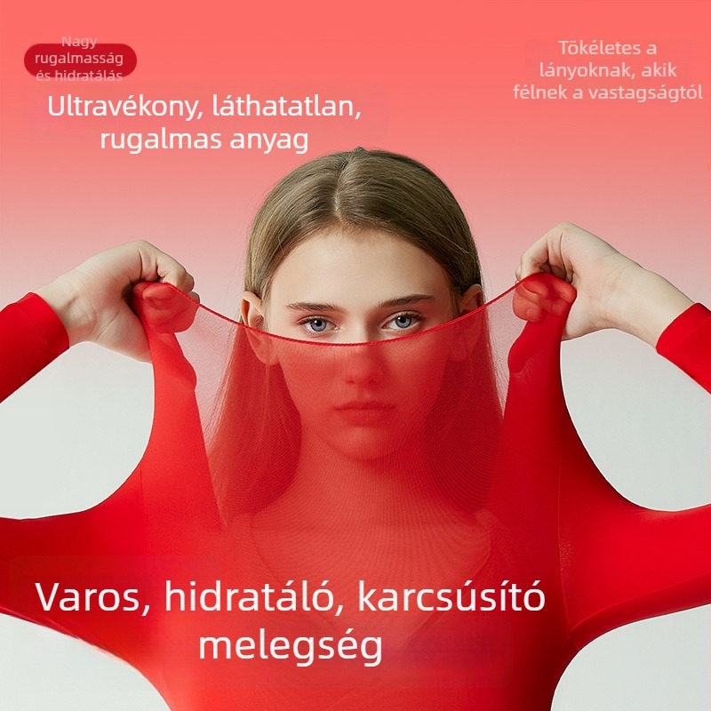 Hialuronsav alaprétegű termo fehérnemű nőknek, piros, ultra vékony, magas rugalmasság, őszi felső és nadrág szett
