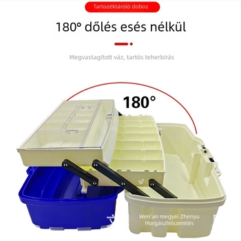 Többfunkciós horgász doboz ülőfelülettel, bottartóval, kis kiegészítő tárolóval és vastagított csalival ellátott doboz tengeri horgászathoz