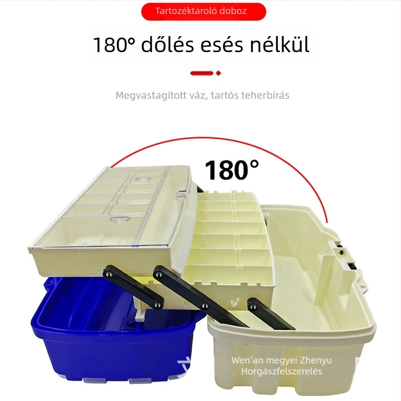 Többfunkciós horgász doboz ülőfelülettel, bottartóval, kis kiegészítő tárolóval és vastagított csalival ellátott doboz tengeri horgászathoz