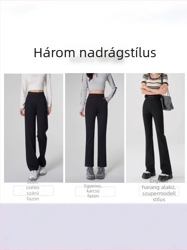 Női fekete nadrág, magas derekú, széles szabású, rugalmas