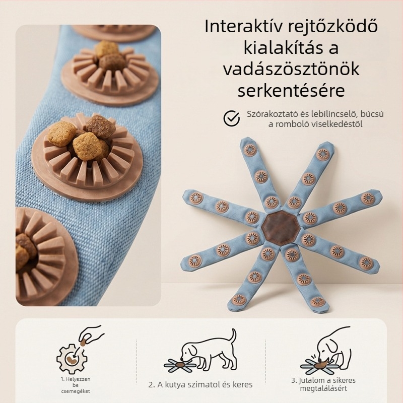 Kutyáknak készült polip alakú jutalomfalat-rejtő — interaktív fejlesztő játék