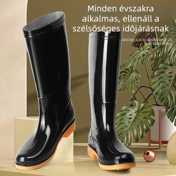 Tehénbőr talpú esőcsizma, kopásálló, meleg belsővel, sav-bázis-ellenálló, magas szár, csúszásmentes, uniszex, munkára és autómosásra