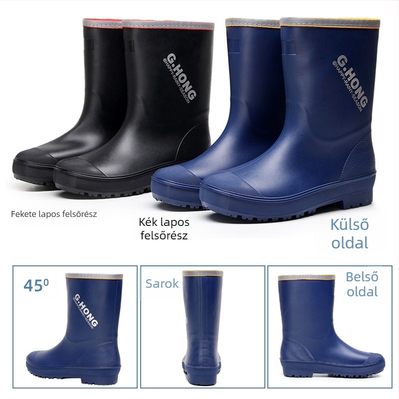 3531 PVC középmagas esőcsizma férfiaknak, 109-es modell, vízálló, csúszásmentes, horgászatra és futárkodáshoz