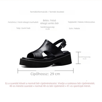 Férfiaknak készült felsőréteg marhabőr platform szandál, nyári légáteresztő, 6 cm-es magasságú emelés, nyitott lábujjjal, csatos záródás