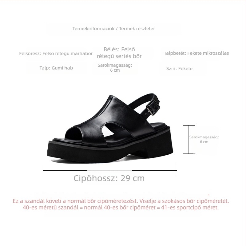 Férfiaknak készült felsőréteg marhabőr platform szandál, nyári légáteresztő, 6 cm-es magasságú emelés, nyitott lábujjjal, csatos záródás