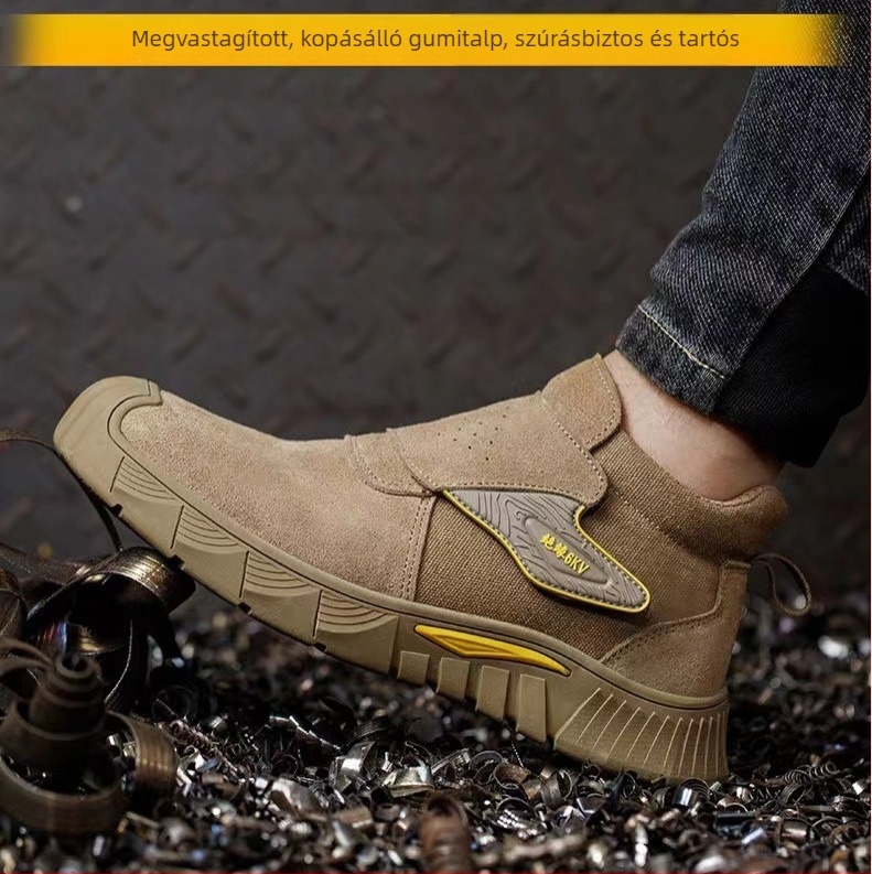 Acélorrú munkavédelmi cipő, magas szárú, légáteresztő, kopásálló, csúszásmentes, ütés- és perforáció-álló, hőálló