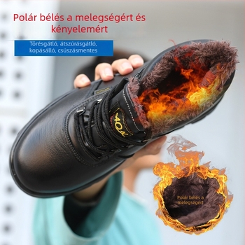 Téli meleg acélorrú munkavédelmi cipő, ütés- és átszúrás elleni védelem, fleece bélés, tehénbőr