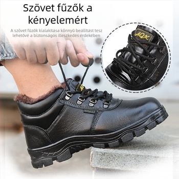 Téli meleg acélorrú munkavédelmi cipő, ütés- és átszúrás elleni védelem, fleece bélés, tehénbőr