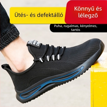 Férfi nyári biztonsági cipő, lélegző Flyknit felsőrészel, acél orr, ütés- és perforáció elleni védelem, kopásálló, kényelmes