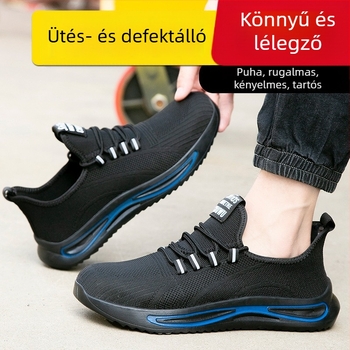 Férfi nyári biztonsági cipő, lélegző Flyknit felsőrészel, acél orr, ütés- és perforáció elleni védelem, kopásálló, kényelmes