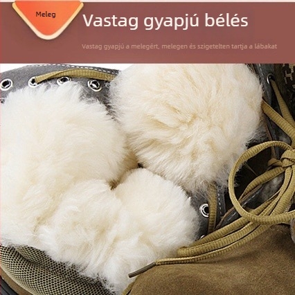 Magas szárú biztonsági csizma gyapjú belsővel, tehén bőr felsőrész, téli havas csizma gumitalppal