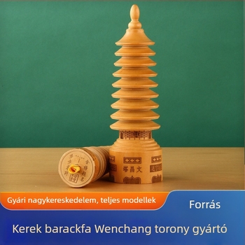 Kerek barackfából készült Wenchang-torony dísz, kilencemeletes fa dekoráció íróasztalhoz