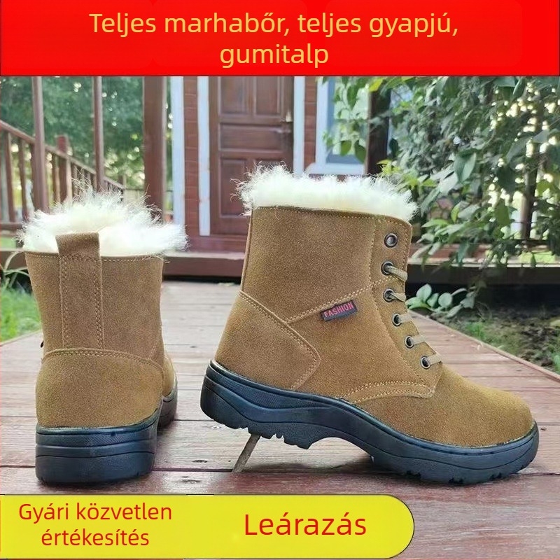 2024 télre tervezett bőr Martin csizma szőrmés béléssel, kétoldalas marhabőr felsővel, gumitalp, csúszásmentes, meleg és tartós