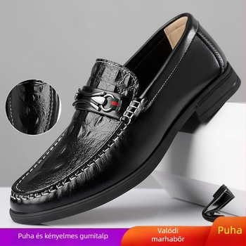 Férfi mindennapi bőrből készült loafer krokodil mintával, slip-on, puha talpú