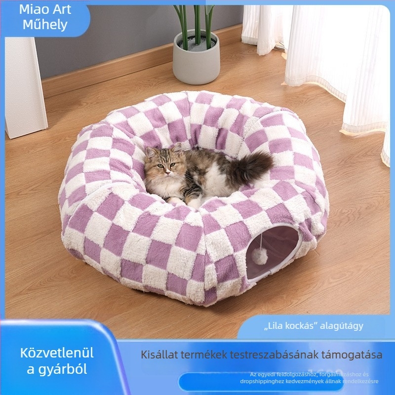 Macskatunnel és odú egyben, összecsukható, világoskék felhő-donut dizájn