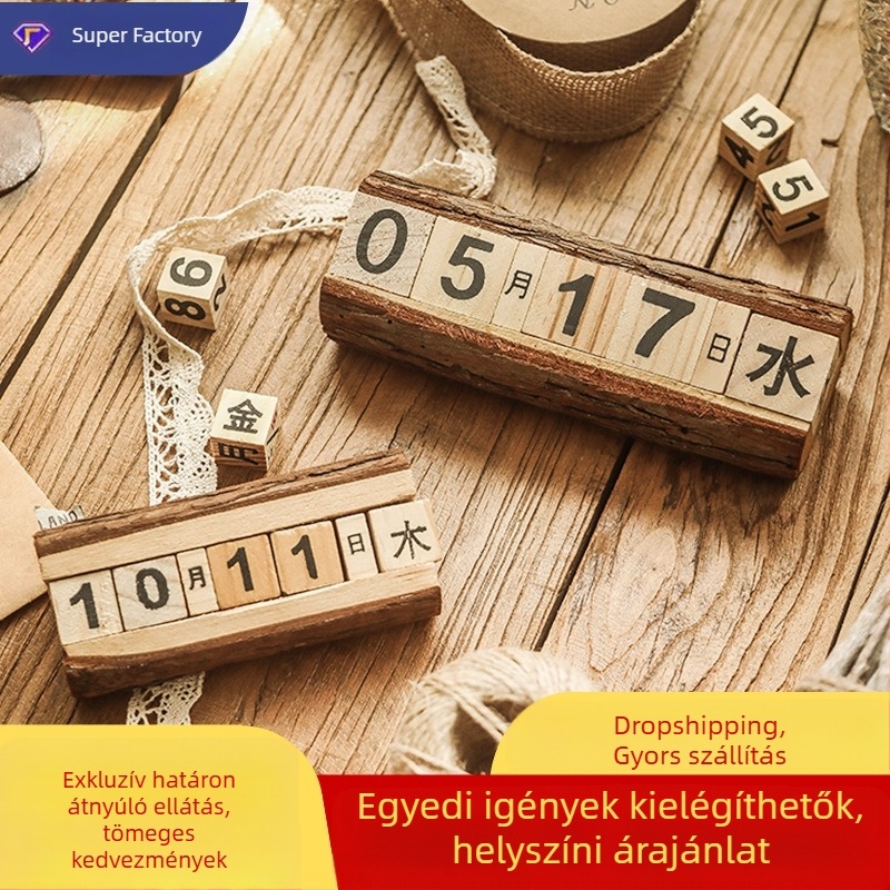 Retro fa asztali naptár – dekoratív rekvizit fotózáshoz