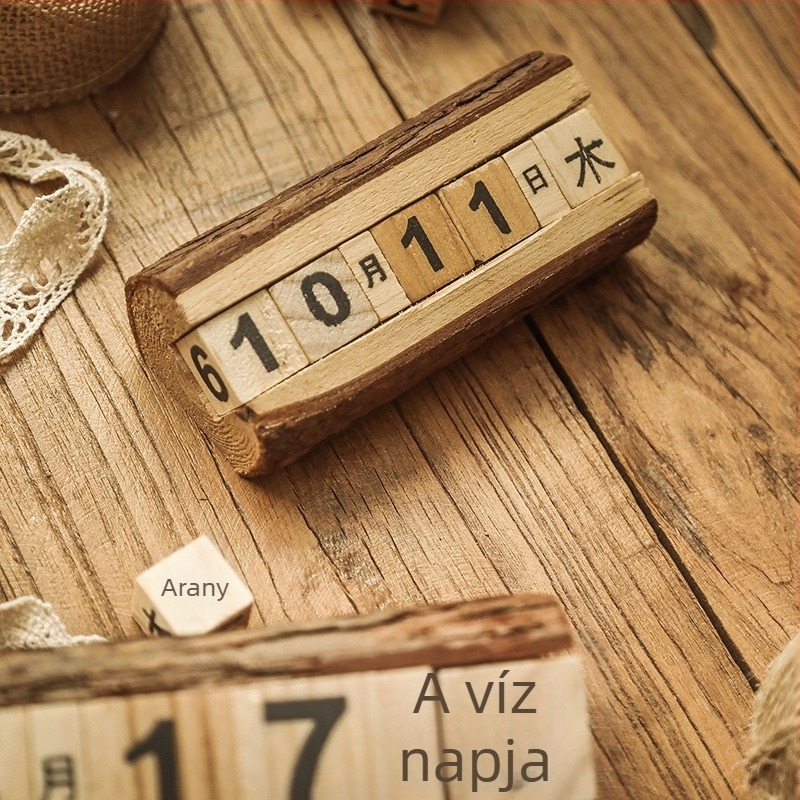 Retro fa asztali naptár – dekoratív rekvizit fotózáshoz