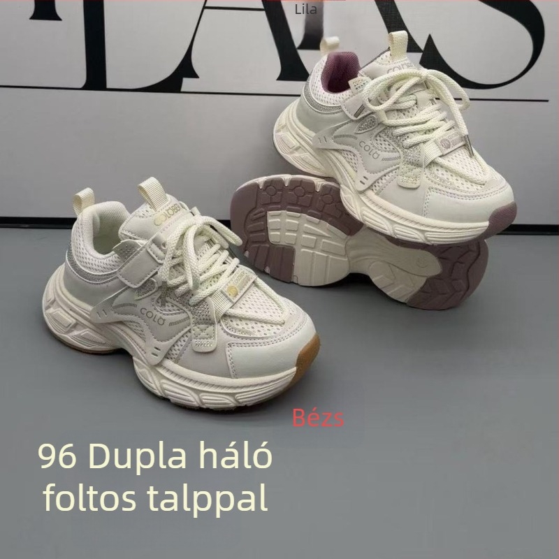 2026 tavasz – gyermekeknek készült hálós felső részű, könnyű, puha talpú Velcro-csatos sportcipő, egyszínű dad shoes