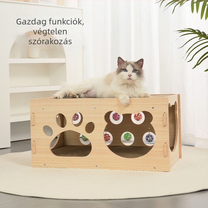 Macska kaparódeszka, extra nagy, kétszintes, mindent egyben, időjárásálló, univerzális, alagút-játék macskáknak