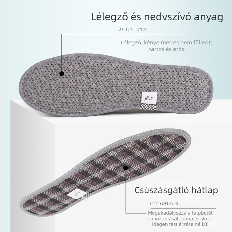 Növényi dezodoráló talpbetét futócipőhöz, légáteresztő hálós felszín, nedvszívó, világos szín