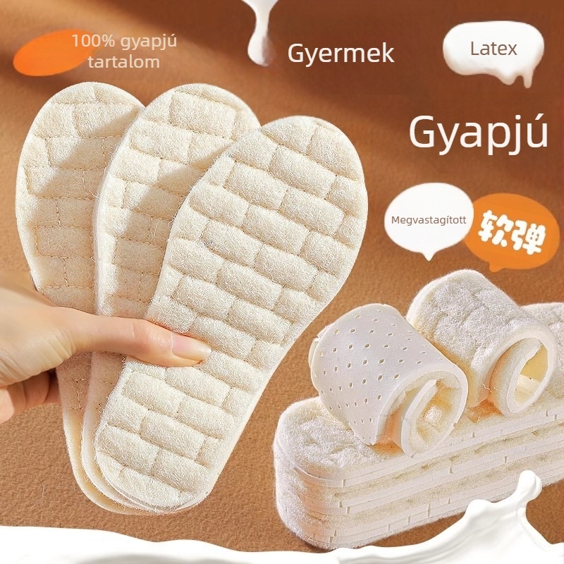 Gyerekeknek készült meleg talptámasz gyapjú-latex anyagból, fleece-béléssel téli használatra