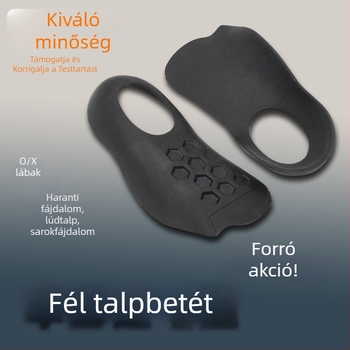 X/O típusú lábak ívének korrekciójára szolgáló talpbetét, félméretű TPR-anyagból, pronációs kontroll, sarkalábat támogató rész, lapos lábra való talpbetét