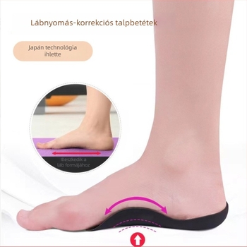 X/O típusú lábak ívének korrekciójára szolgáló talpbetét, félméretű TPR-anyagból, pronációs kontroll, sarkalábat támogató rész, lapos lábra való talpbetét