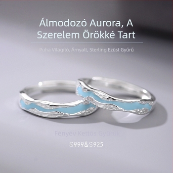 S999 tiszta ezüst párgyűrű, fénylő, állítható, geometriai dizájn