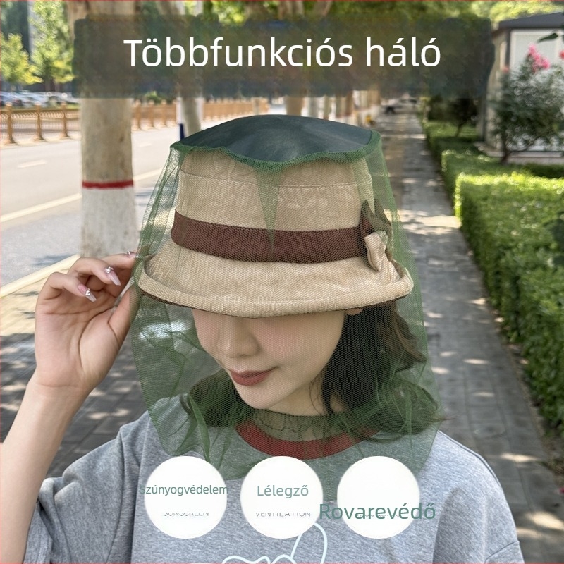 Szabadban használható, légáteresztő szúnyoghálós napvédő maszk, szúnyog- és méh elleni védelemmel, túrákhoz, horgászathoz és méhészethez