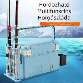 Többfunkciós csalihorgász doboz bot tartóval, kültéri eszköztároló, nagy kapacitás