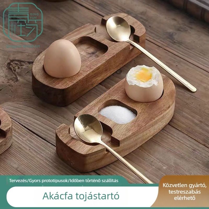 Masszív akácfa alapú tál tojáscsésze-tartóval