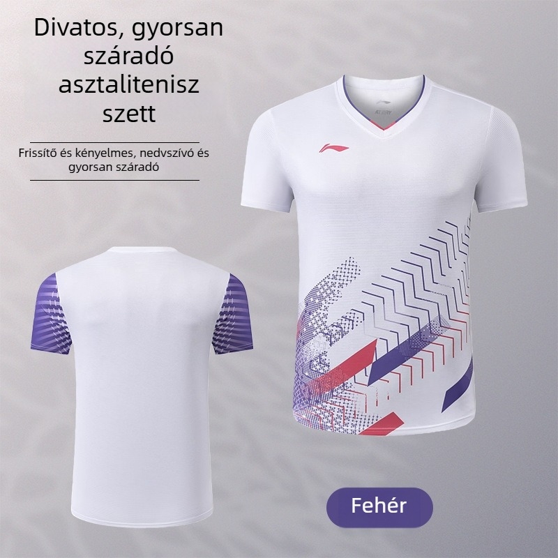 Gyorsan száradó sportfelszerelés asztalitenniszhez és badmintonhoz, uniszex, rövid ujjú edző- és szabadidőruha nyomtatott felirattal