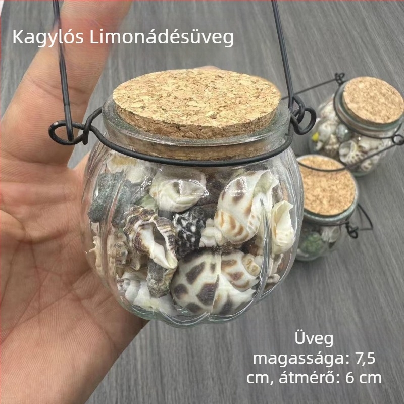 Természetes kagylók és konchok – drift üveg és tote bag készlet kézműves dekorációhoz mediterrán stílusban