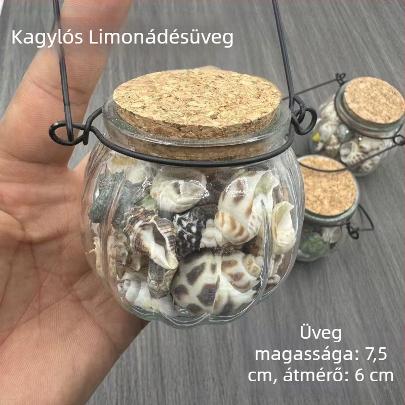 Természetes kagylók és konchok – drift üveg és tote bag készlet kézműves dekorációhoz mediterrán stílusban
