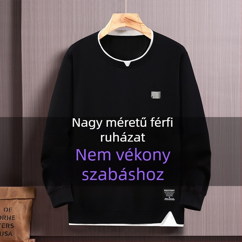 Plusz méretű férfi pulóver, két darab hatását keltő megjelenéssel, hosszú ujjú, kerek nyakú, mindennapi őszi stílus