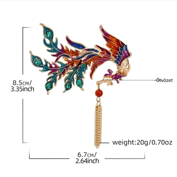 Kínai stílusú zománcos Főnix brooch, luxuskategóriás női kiegészítő