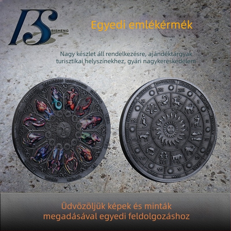 Tizenkét zodiákus konstelláció díszei – színes fémdíszek és emlékérmék, ajándék készlet, nagykereskedelem