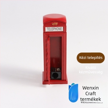 Brit telefonfülke formájú ceruzahegyező, piros postaláda, cinkötvözetből, egyrétegű vagy kétszintes kivitel