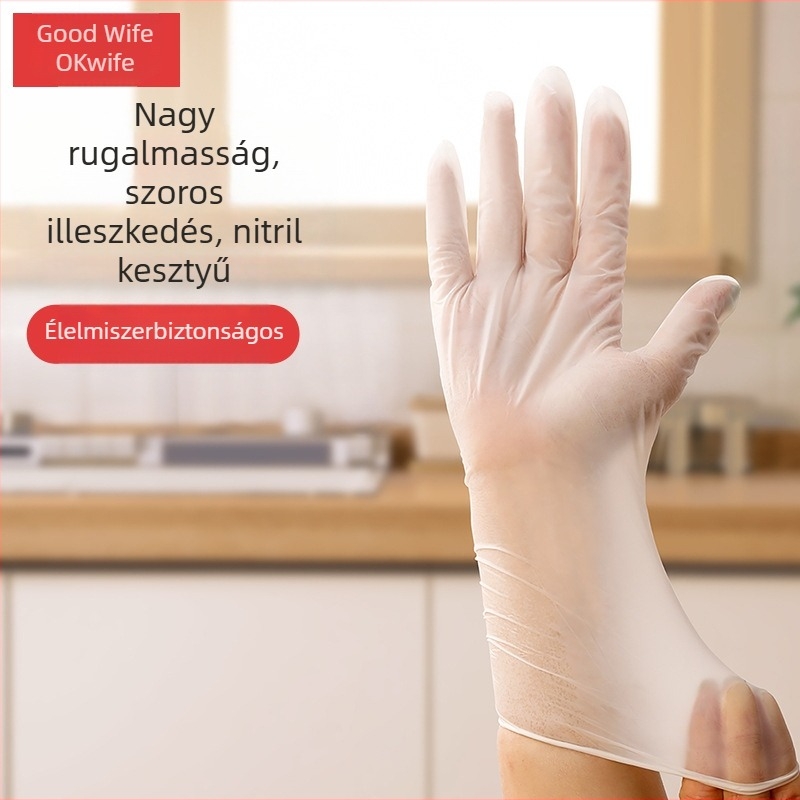 Good Daughter-in-Law nitril kesztyűk mosogatáshoz és háztartási feladatokhoz, konyha, élelmiszer-minőség, vízálló, szennyeződés-álló, megvastagodott, 9 hüvelyk hosszú