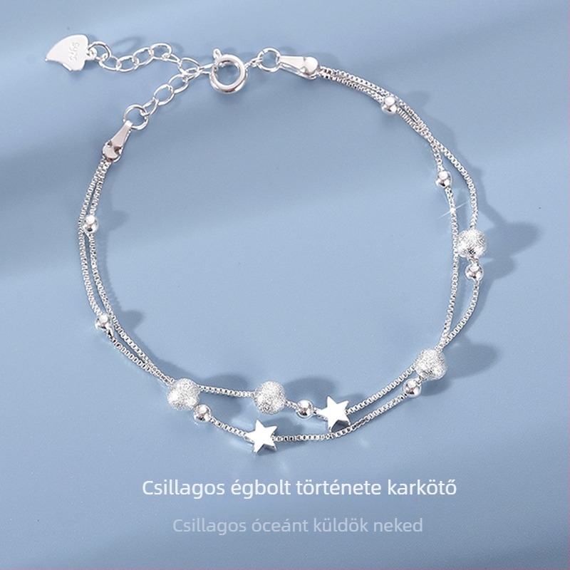 Női 925 Sterling ezüst kettős rétegű csillag karkötő, koreai stílus