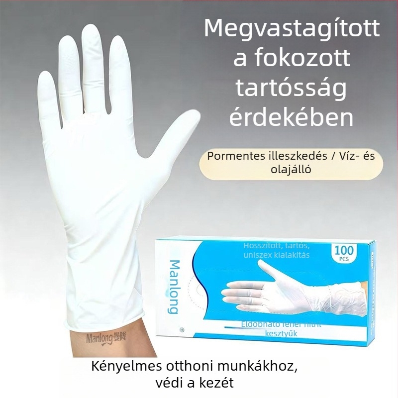 12 hüvelykes nitril kesztyűk, hosszúak és strapabírók, átlátszóak, háztartási és konyhai feladatokhoz, olajálló, sav- és lúgálló.