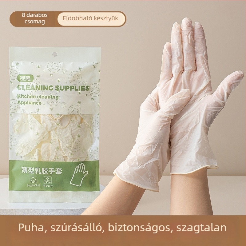 Egyszer használatos, vékony latex kesztyűk a konyhába – dagasztáshoz, zöldségek mosásához és háztartási feladatokhoz, csúszásmentes, tartós